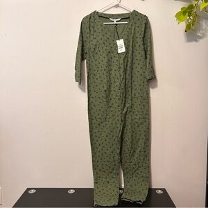 NWT The Nines by HATCH Green Floral Jumpsuit 100% Cotton Size XS